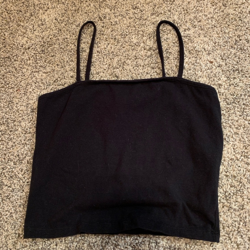 slightly cropped black tank top